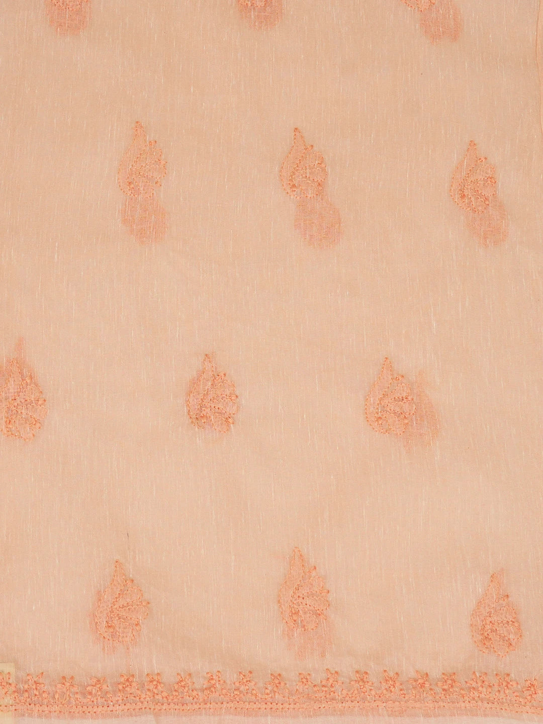 Ada Hand Embroidered Creamy Peach Chanderi Lucknowi Chikankari Unstitched Kurta Dupatta Set 01A661324