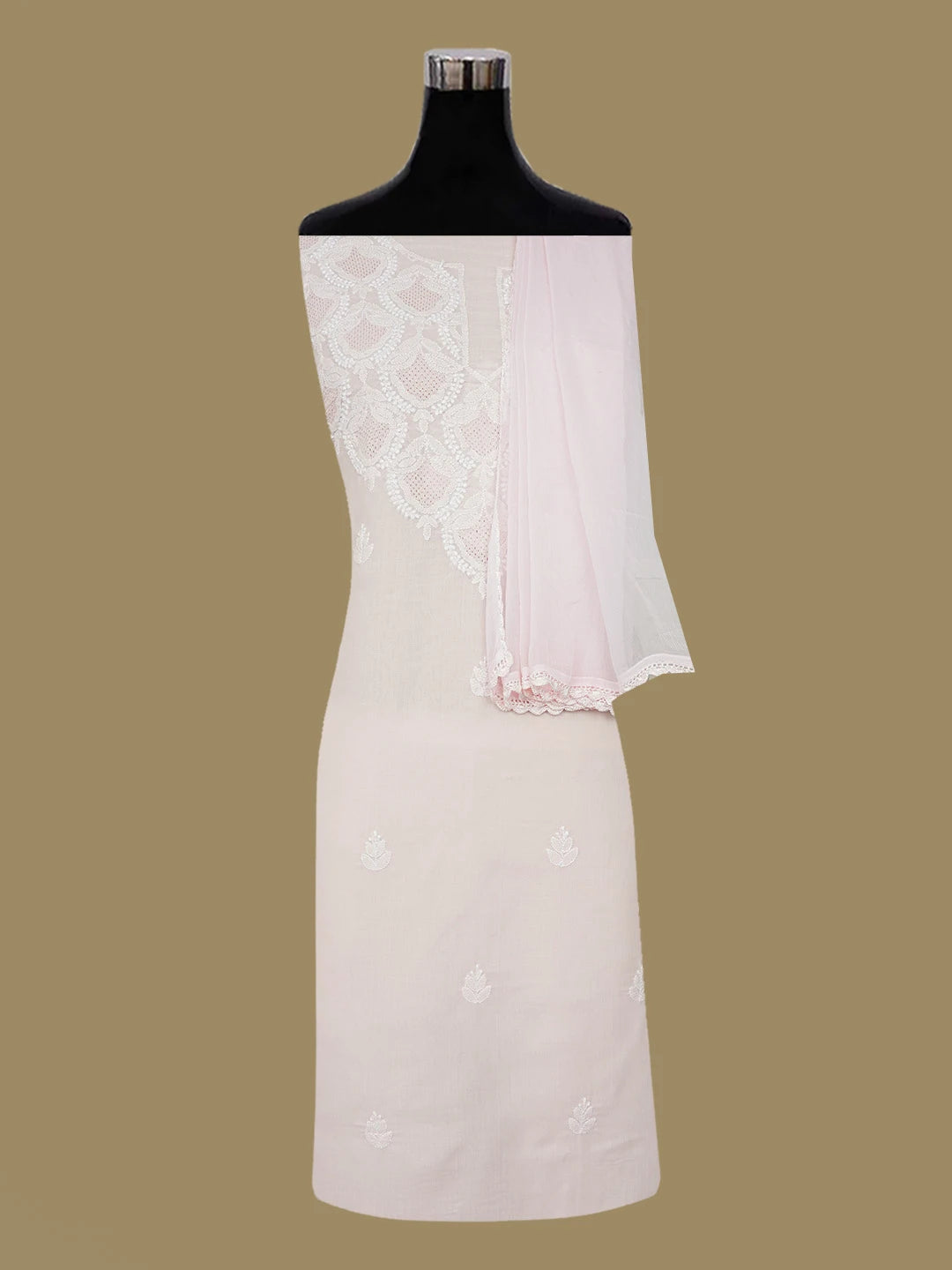 Ada Hand Embroidered Light Peach Cotton Lucknowi Chikankari Unstitched Suit Piece 01A661780