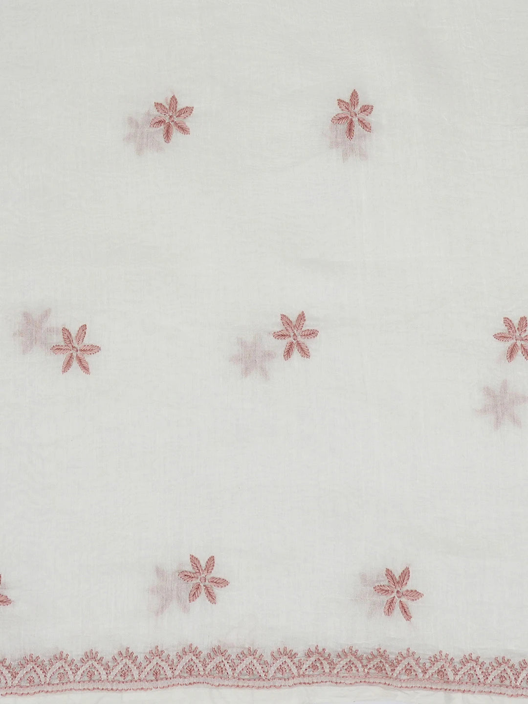 Ada Hand Embroidered White Chanderi Lucknowi Chikankari Unstitched Kurta Dupatta Set 01A661348