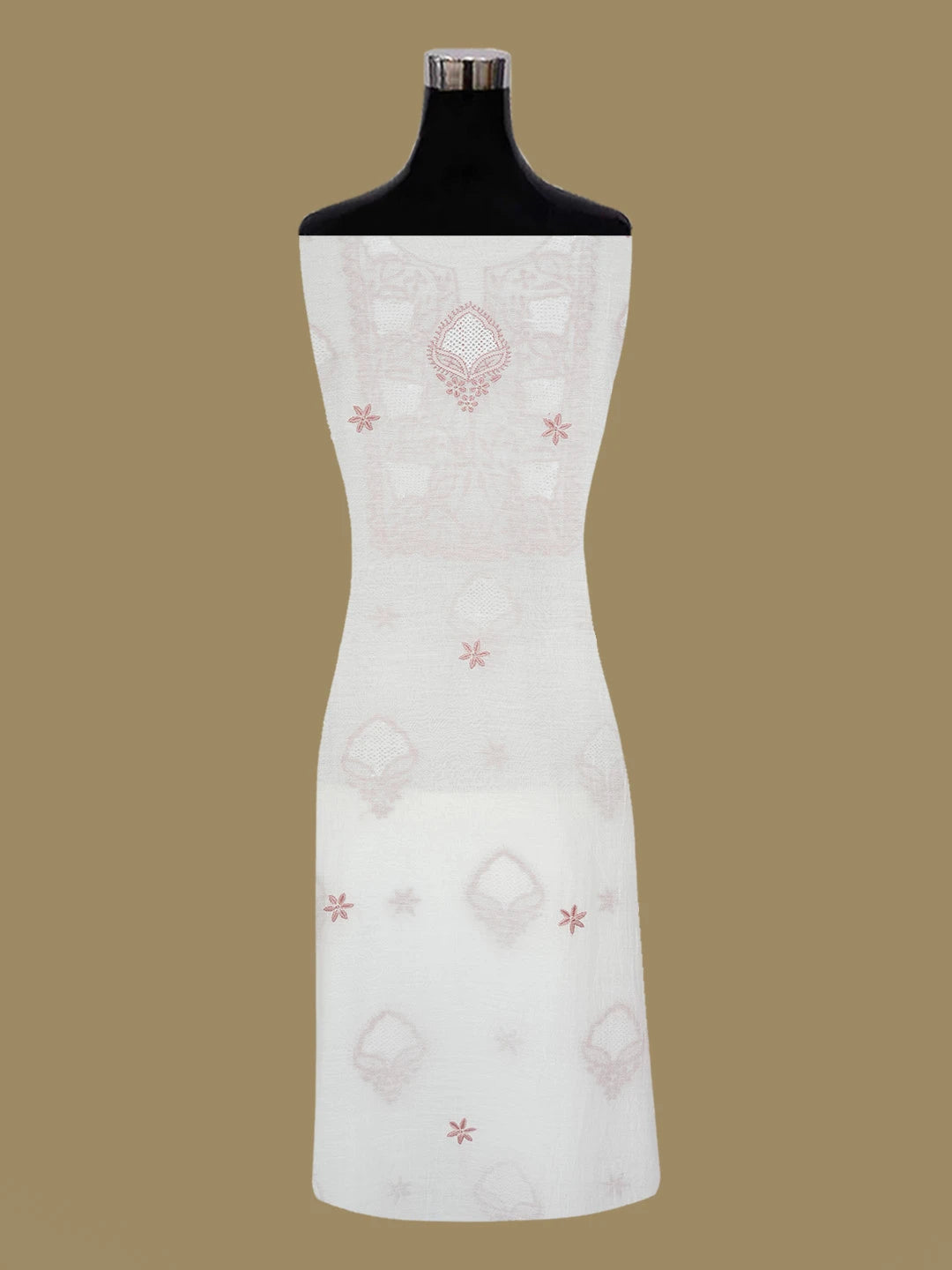 Ada Hand Embroidered White Chanderi Lucknowi Chikankari Unstitched Kurta Dupatta Set 01A661348