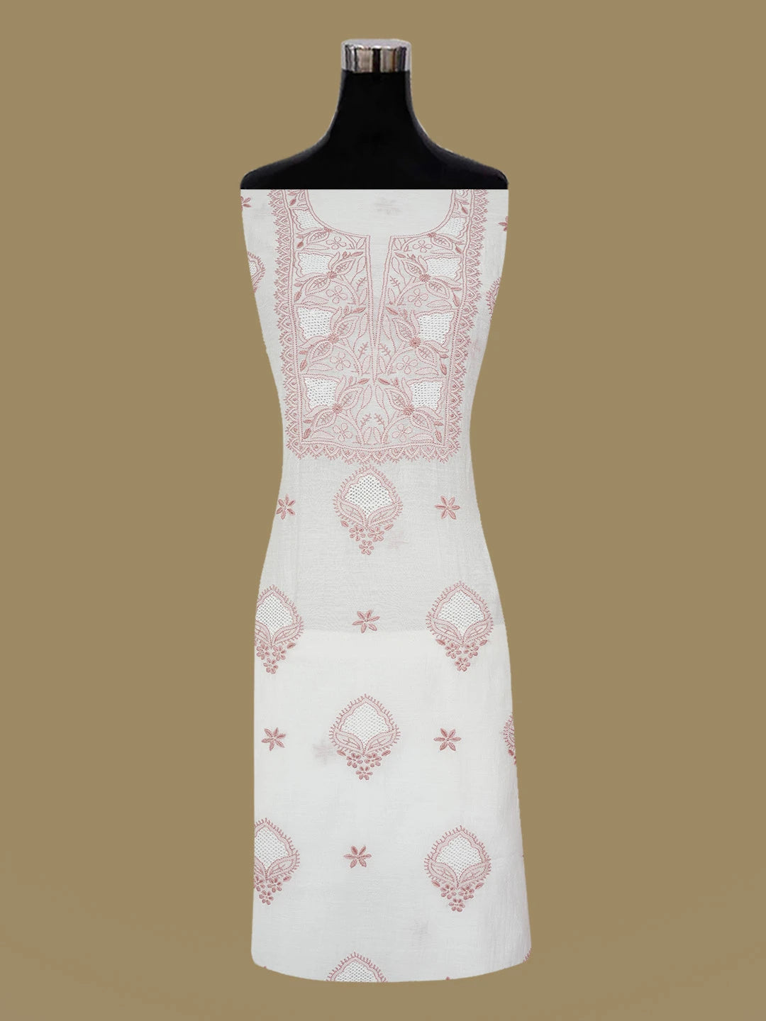 Ada Hand Embroidered White Chanderi Lucknowi Chikankari Unstitched Kurta Dupatta Set 01A661348