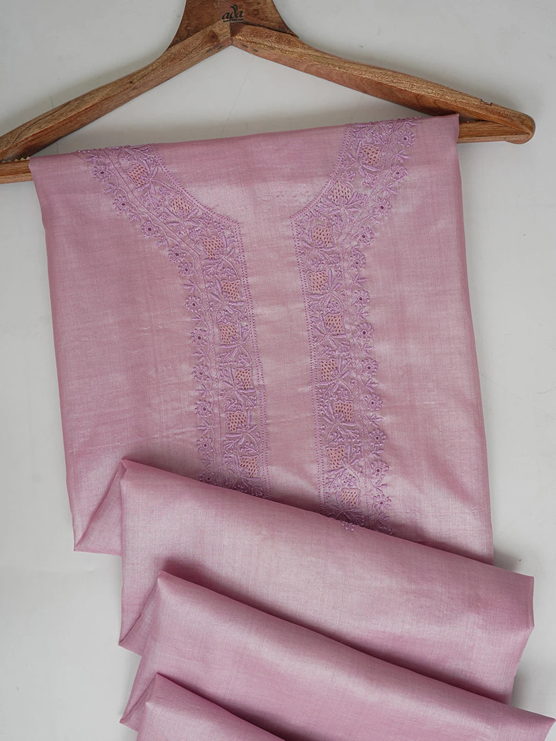 Ada Hand Embroidered Opera Mauve Silk Lucknowi Chikankari Men's Kurta Piece 01A658750