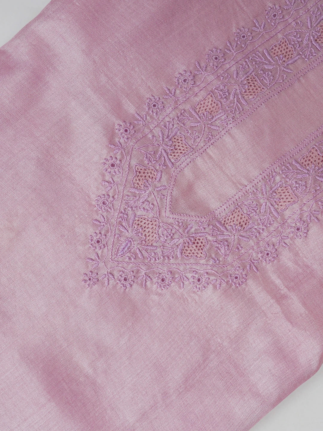 Ada Hand Embroidered Opera Mauve Silk Lucknowi Chikankari Men's Kurta Piece 01A658750