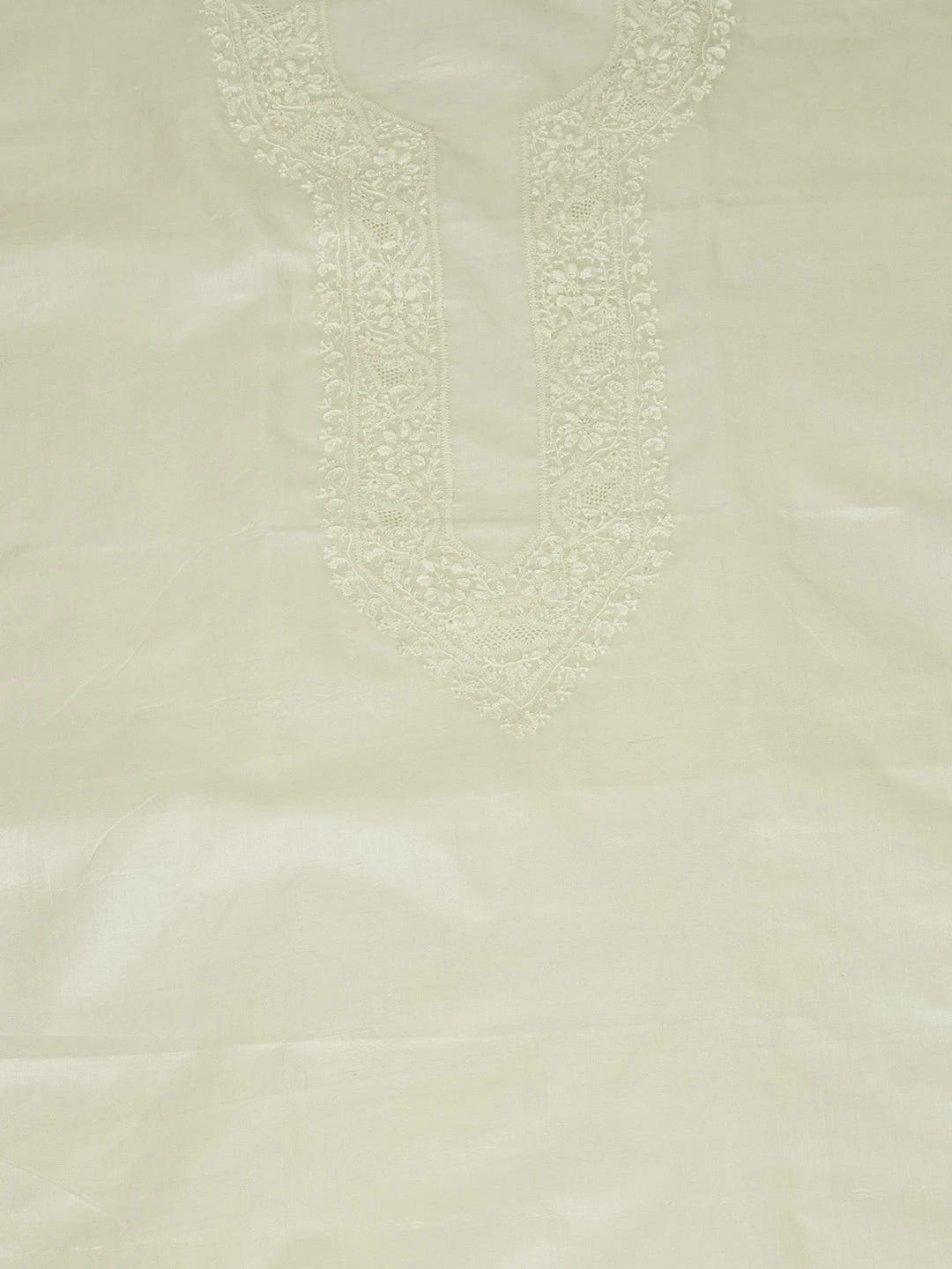 Ada Hand Embroidered Cream Silk Lucknowi Chikankari Men's Kurta Piece 01A658746