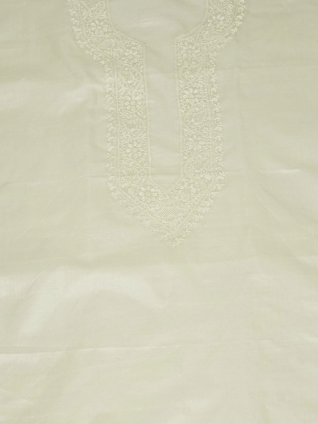 Ada Hand Embroidered Cream Silk Lucknowi Chikankari Men's Kurta Piece 01A658746
