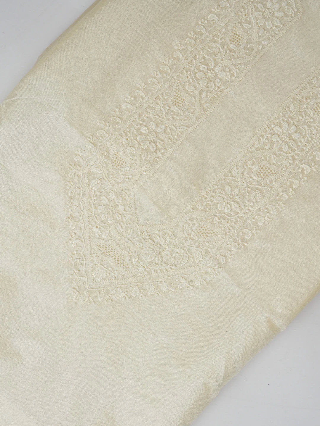 Ada Hand Embroidered Cream Silk Lucknowi Chikankari Men's Kurta Piece 01A658746