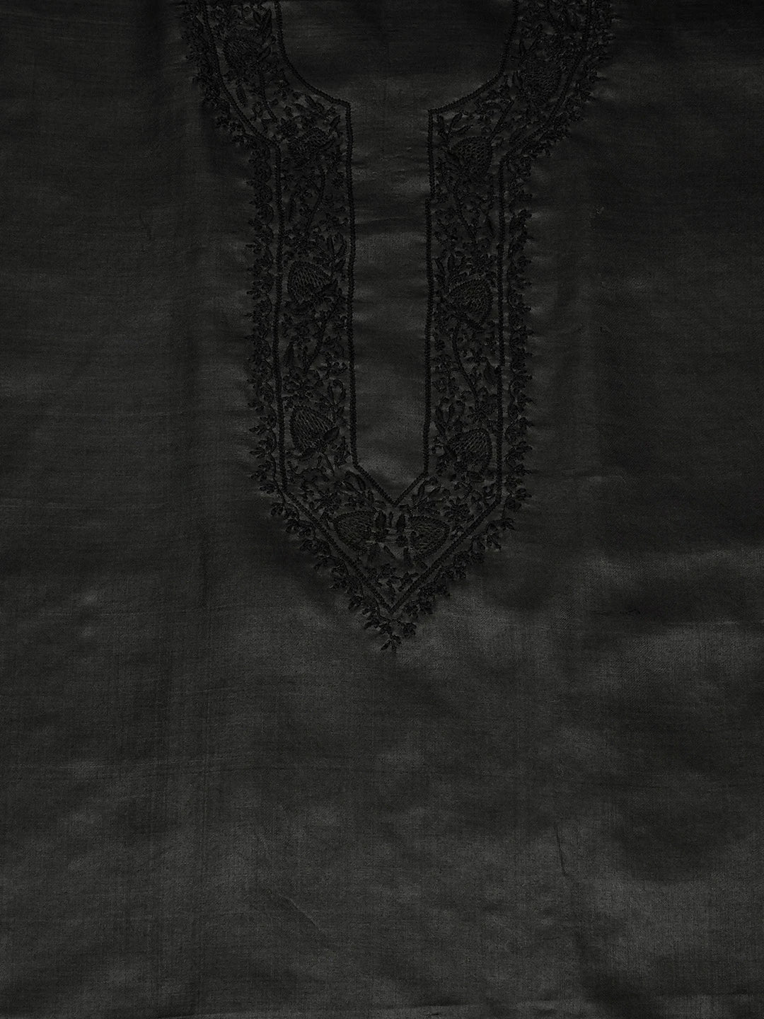 Ada Hand Embroidered Black Silk Lucknowi Chikankari Men's Kurta Piece 01A658729