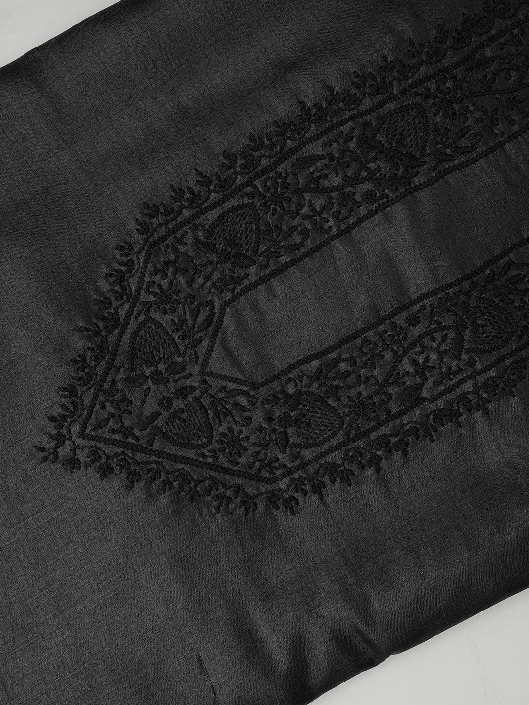 Ada Hand Embroidered Black Silk Lucknowi Chikankari Men's Kurta Piece 01A658729