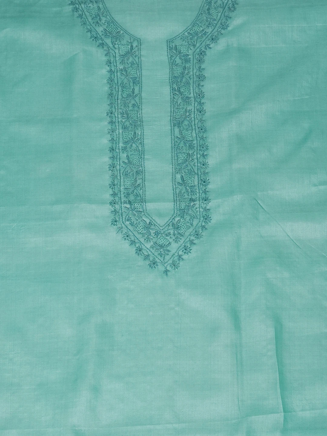 Ada Hand Embroidered Ice Blue Silk Lucknowi Chikankari Men's Kurta Piece 01A658749