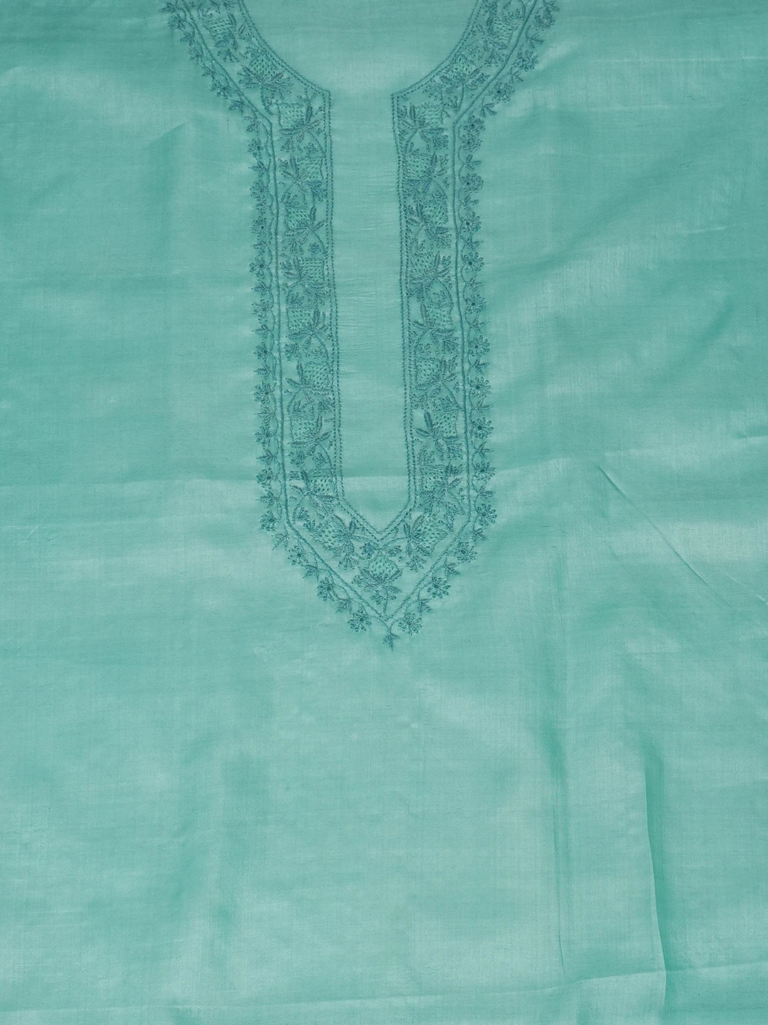 Ada Hand Embroidered Ice Blue Silk Lucknowi Chikankari Men's Kurta Piece 01A658749
