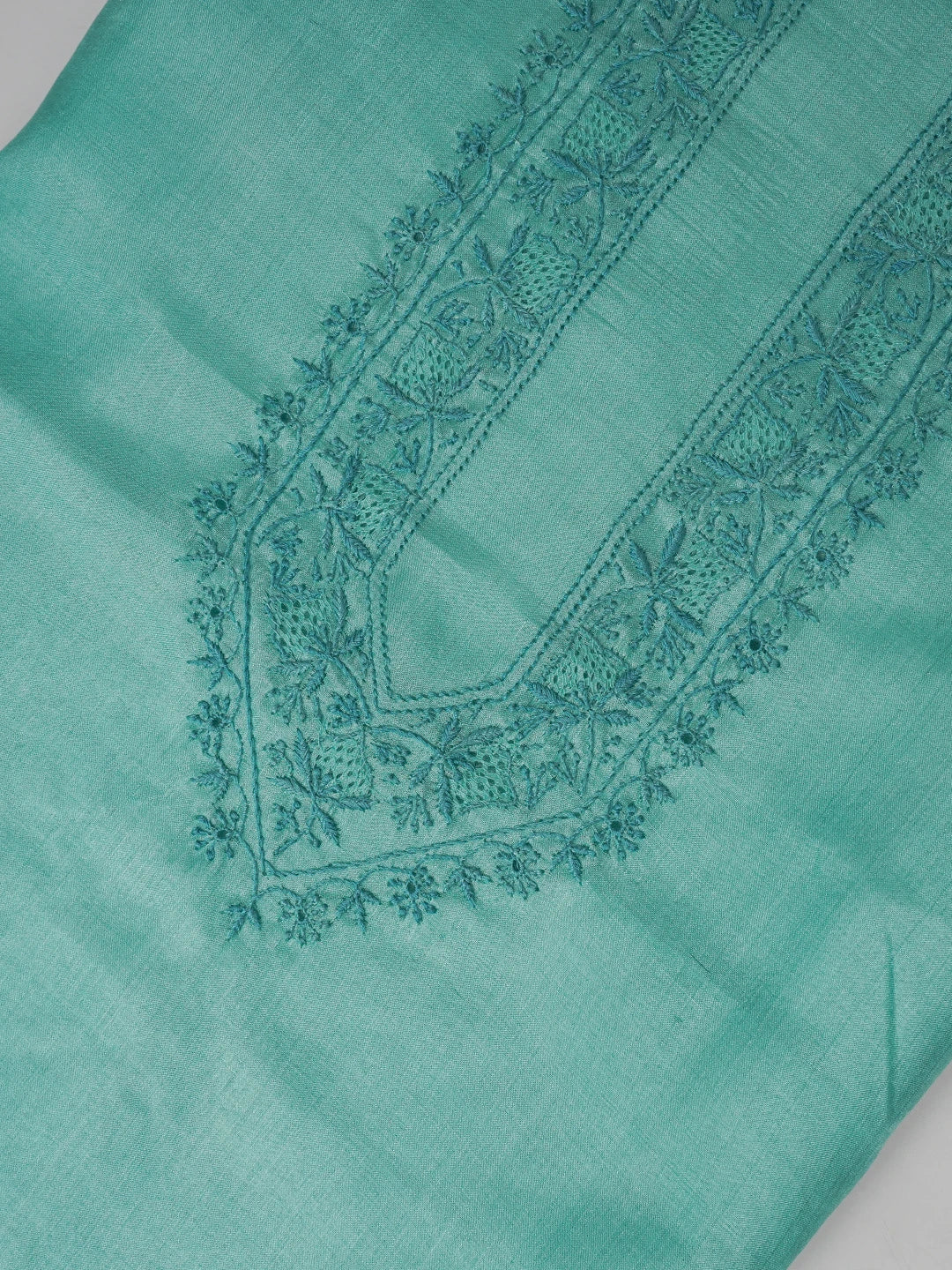Ada Hand Embroidered Ice Blue Silk Lucknowi Chikankari Men's Kurta Piece 01A658749