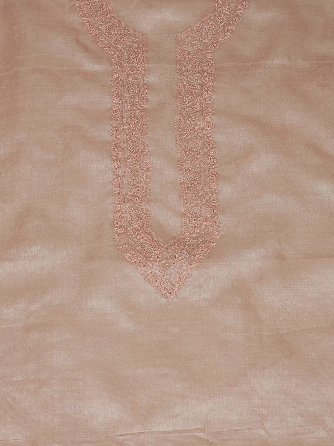 Ada Hand Embroidered Candlelight Peach Silk Lucknowi Chikankari Men's Kurta Piece 01A658741