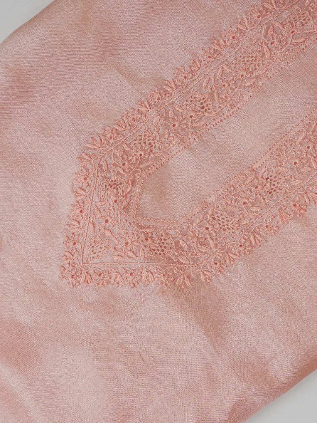Ada Hand Embroidered Candlelight Peach Silk Lucknowi Chikankari Men's Kurta Piece 01A658741