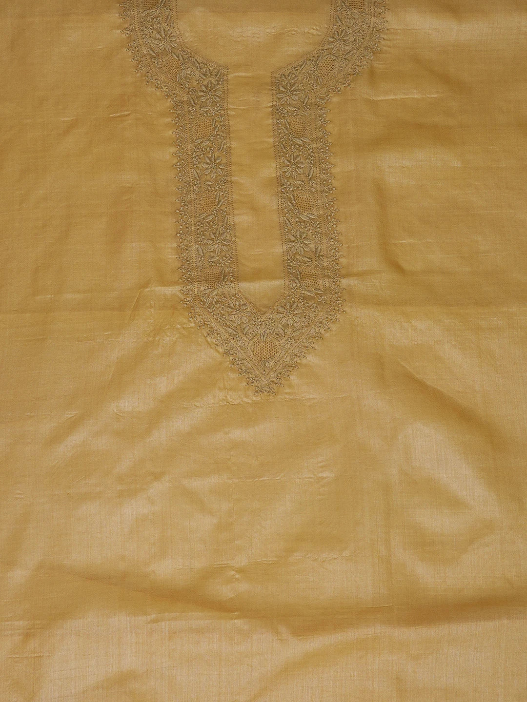 Ada Hand Embroidered Fawn Silk Lucknowi Chikankari Men's Kurta Piece 01A658804
