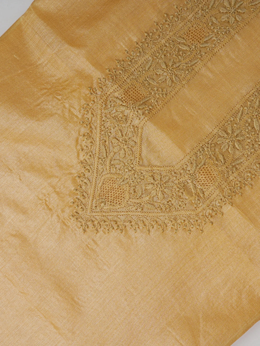 Ada Hand Embroidered Fawn Silk Lucknowi Chikankari Men's Kurta Piece 01A658804