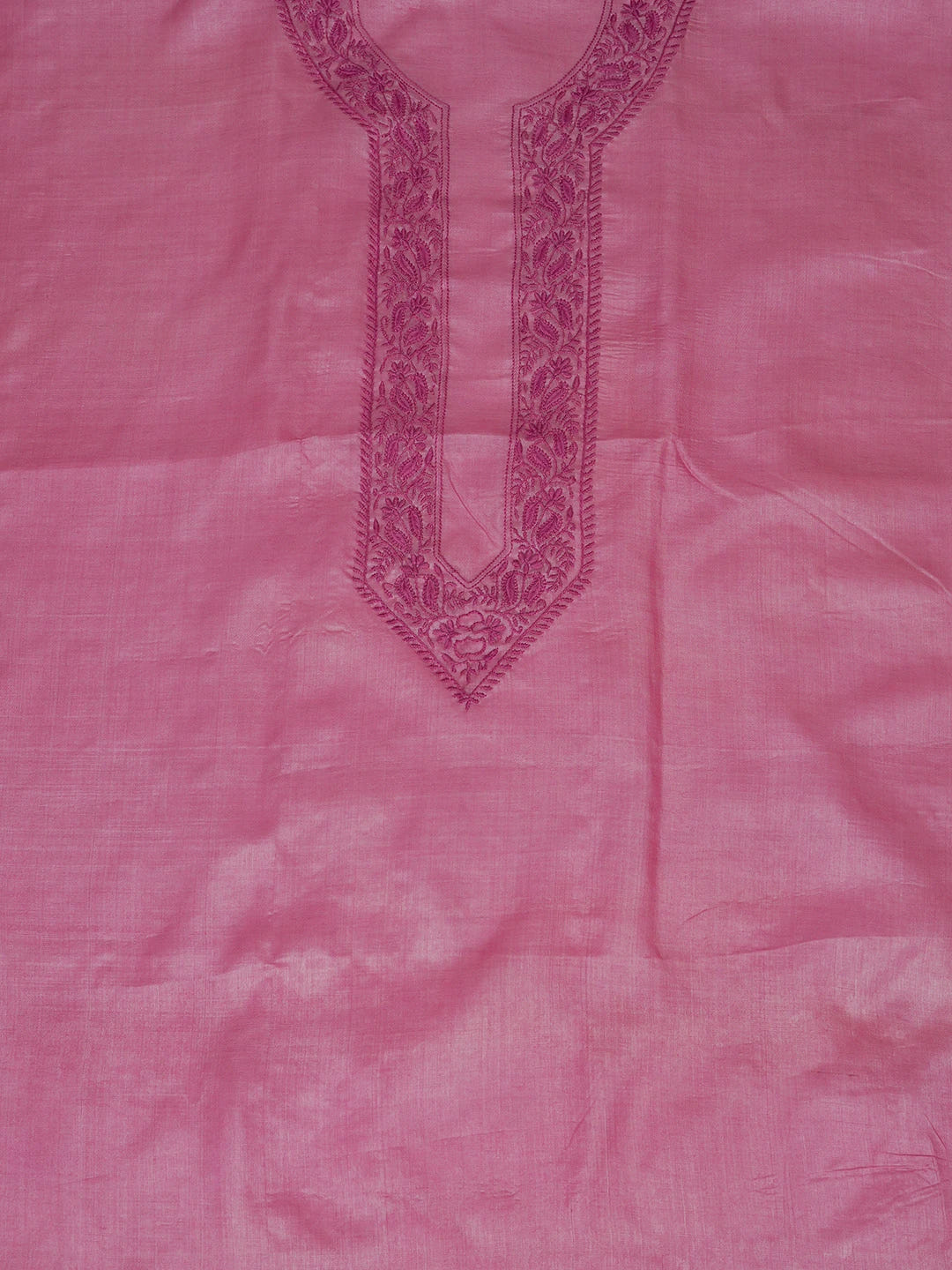 Ada Hand Embroidered Onion Pink Silk Lucknowi Chikankari Men's Kurta Piece 01A658738