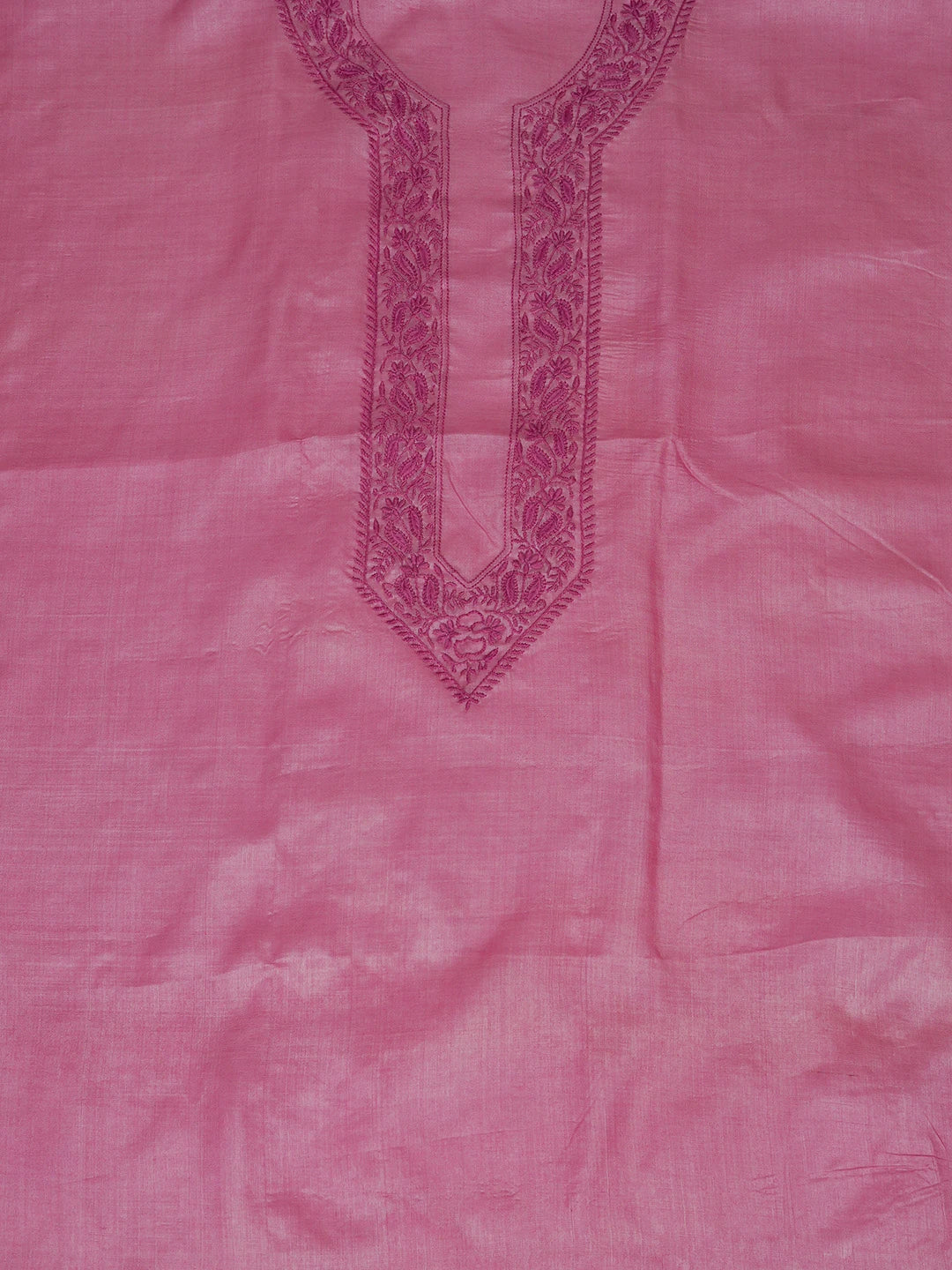 Ada Hand Embroidered Onion Pink Silk Lucknowi Chikankari Men's Kurta Piece 01A658738