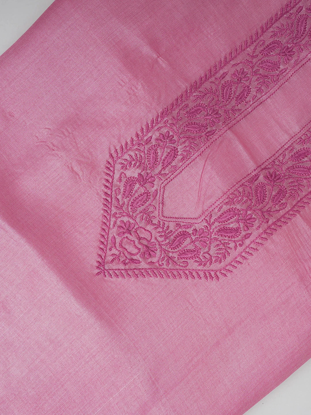 Ada Hand Embroidered Onion Pink Silk Lucknowi Chikankari Men's Kurta Piece 01A658738
