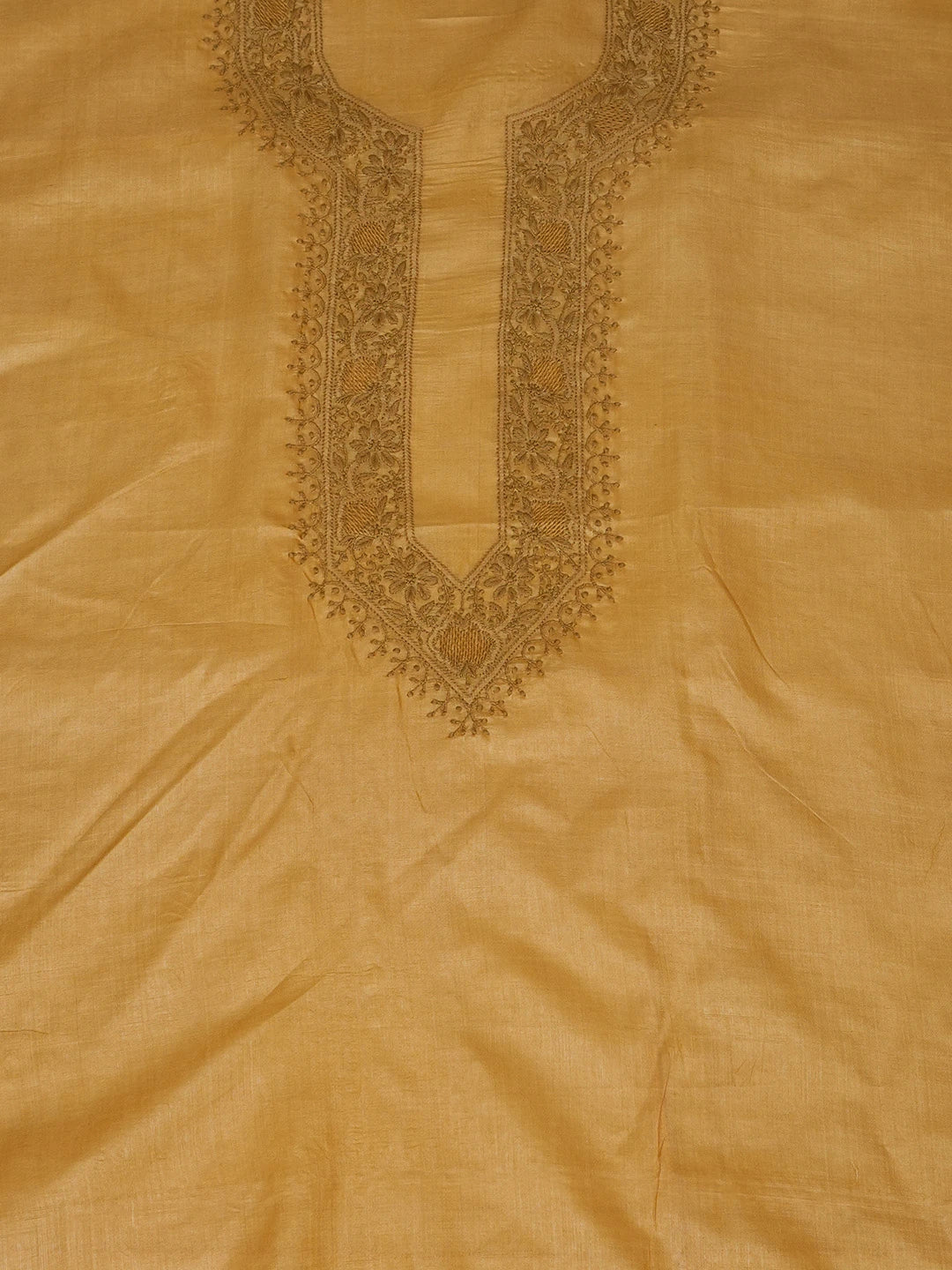 Ada Hand Embroidered Mustard Silk Lucknowi Chikankari Men's Kurta Piece 01A658773
