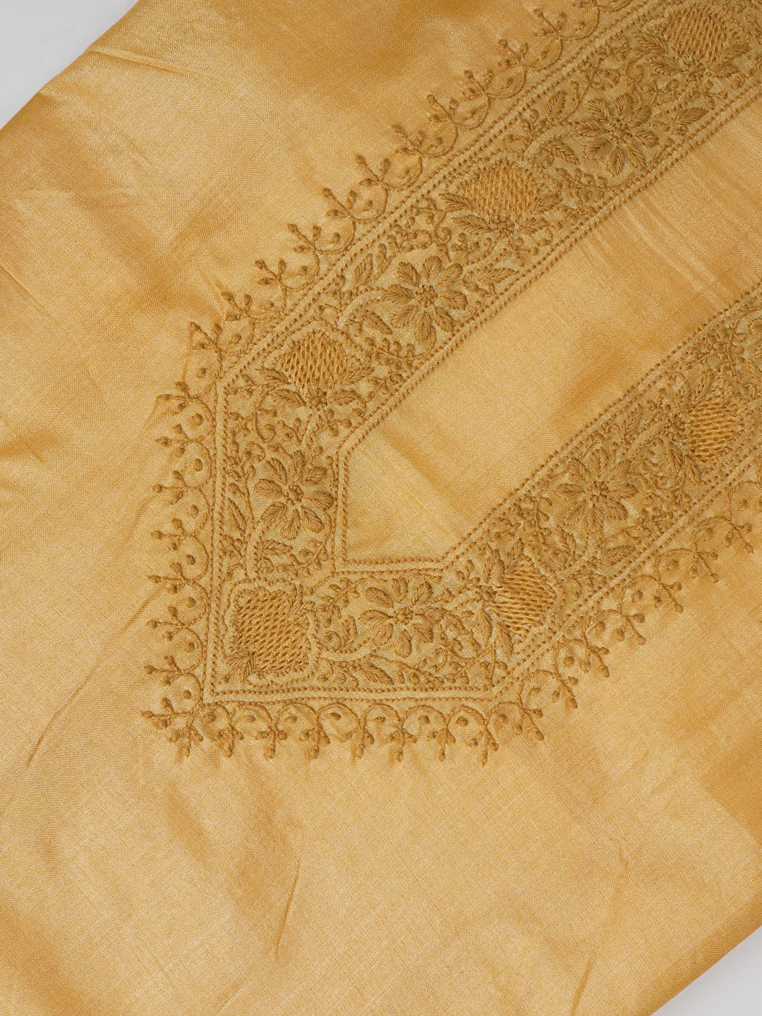 Ada Hand Embroidered Mustard Silk Lucknowi Chikankari Men's Kurta Piece 01A658773