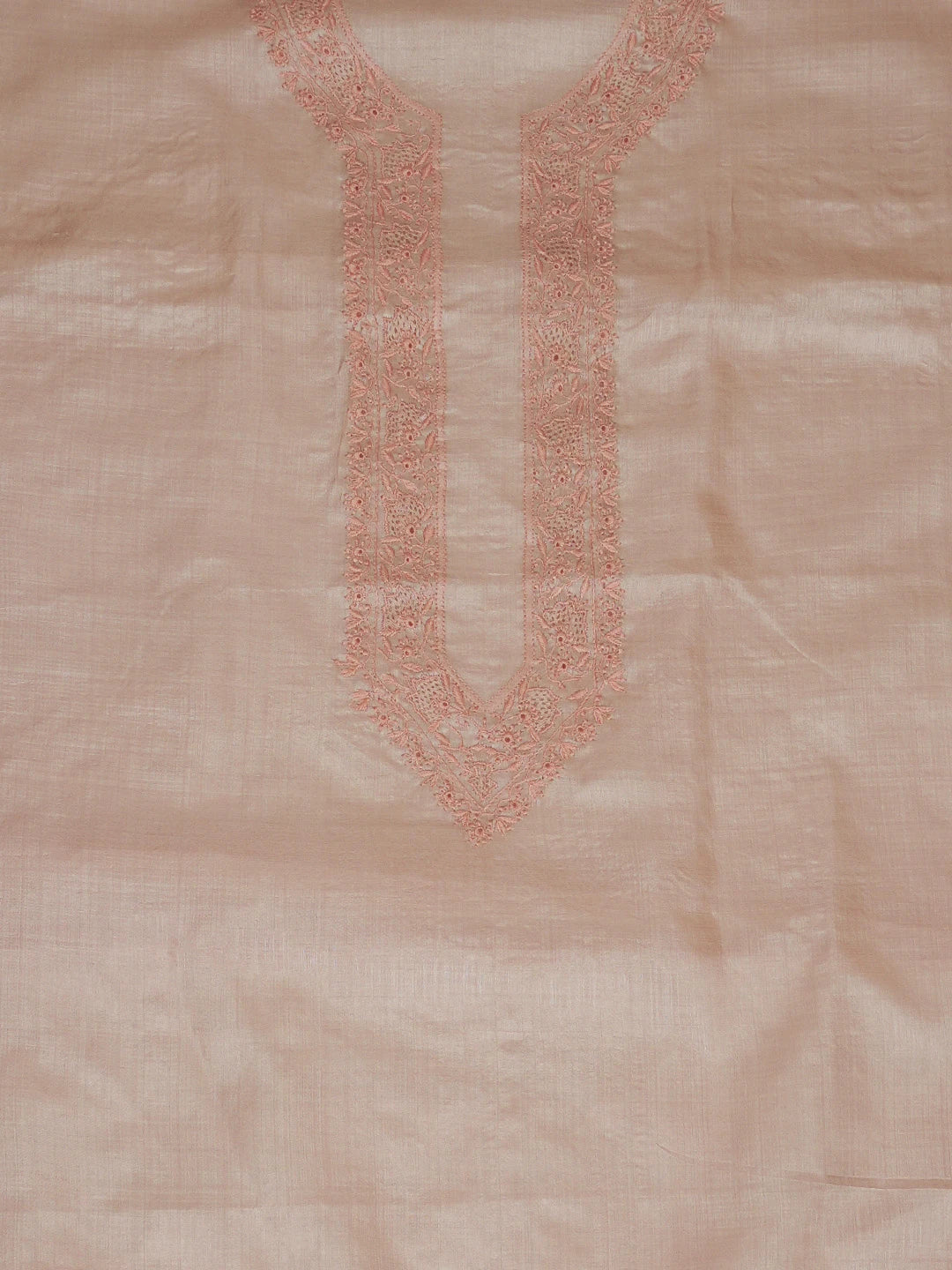 Ada Hand Embroidered Peach Silk Lucknowi Chikankari Men's Kurta Piece 01A658740