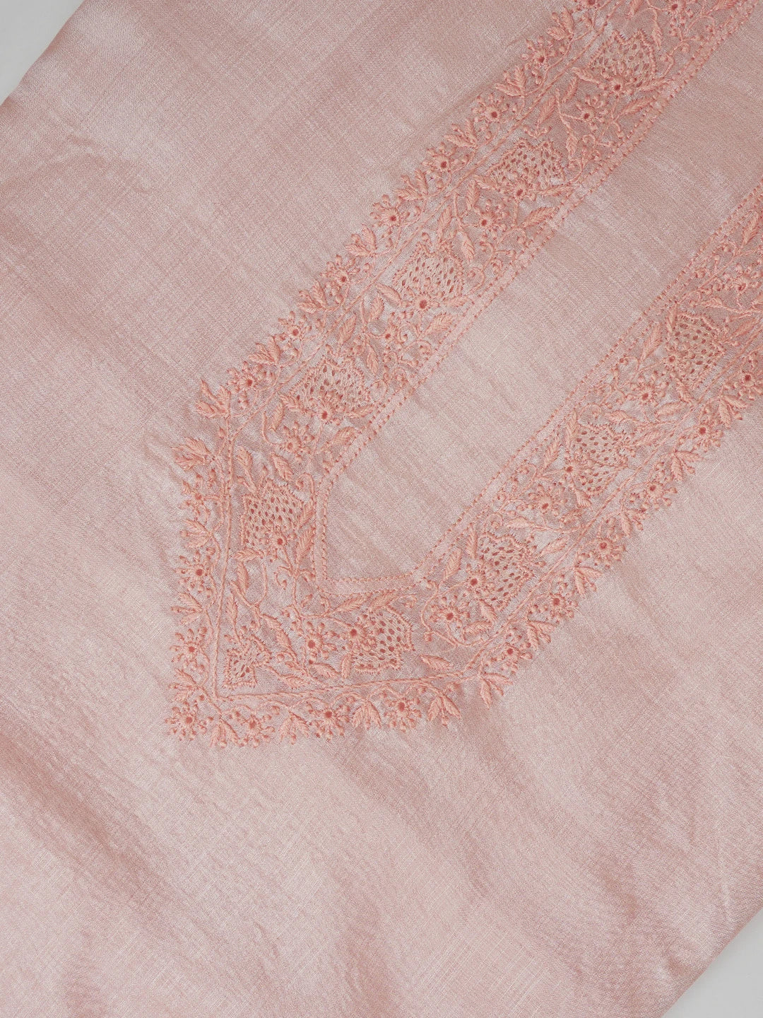 Ada Hand Embroidered Peach Silk Lucknowi Chikankari Men's Kurta Piece 01A658740