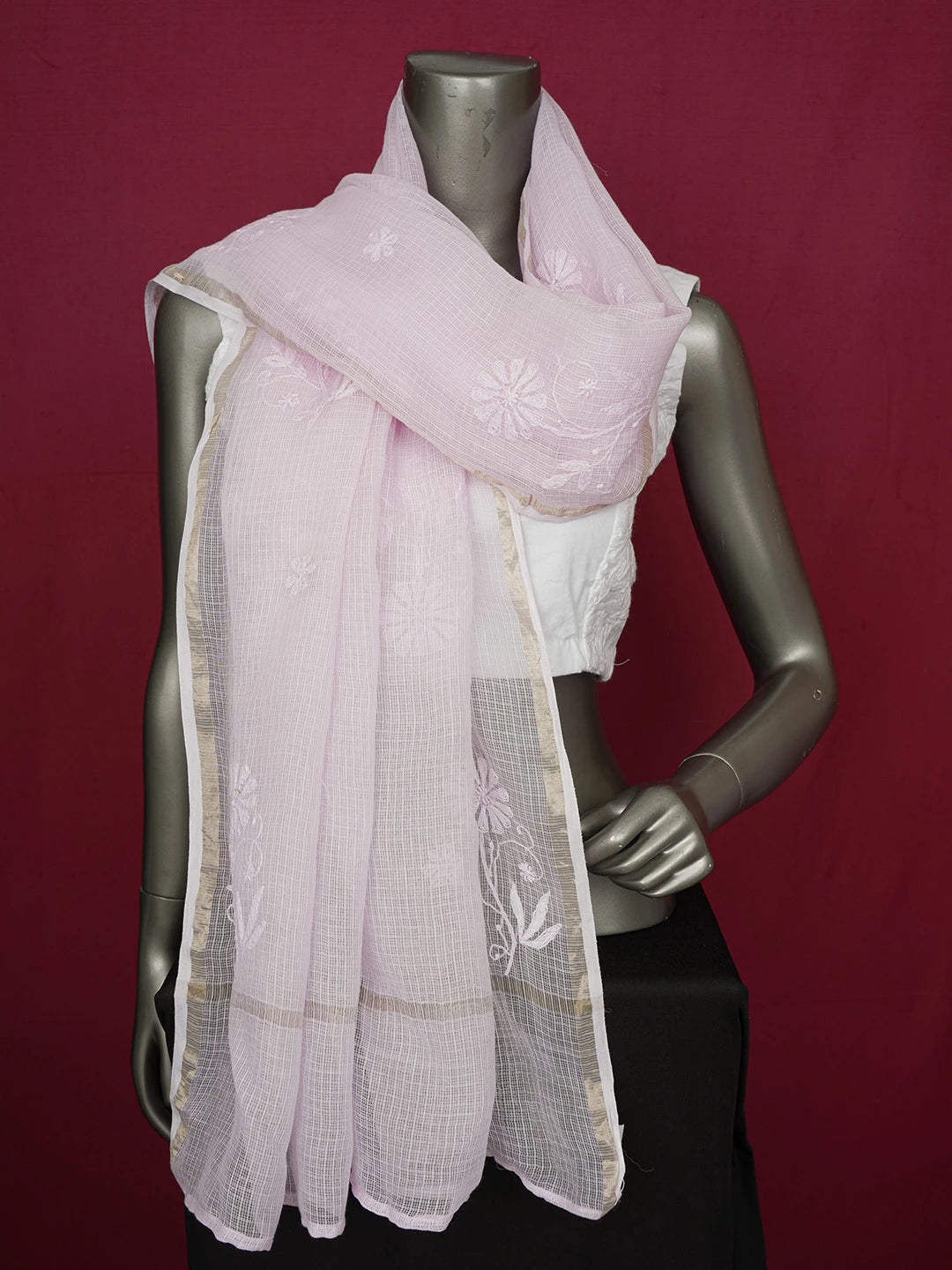 Ada Hand Embroidered Pink Kota Lucknowi Chikankari Dupatta 01A634169