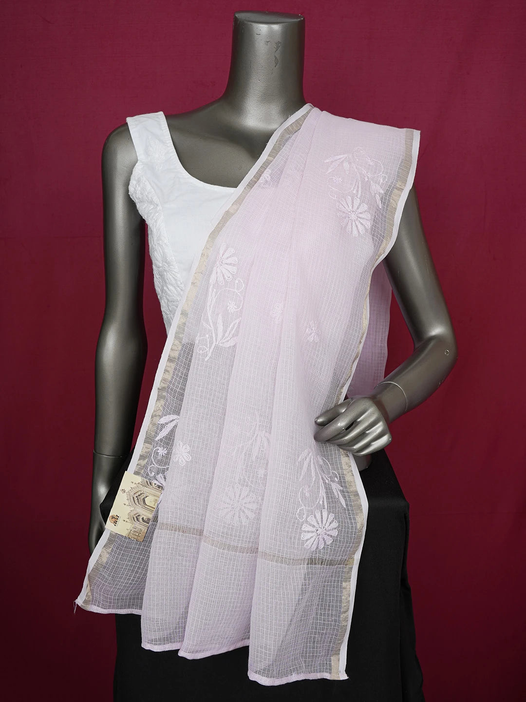 Ada Hand Embroidered Pink Kota Lucknowi Chikankari Dupatta 01A634169