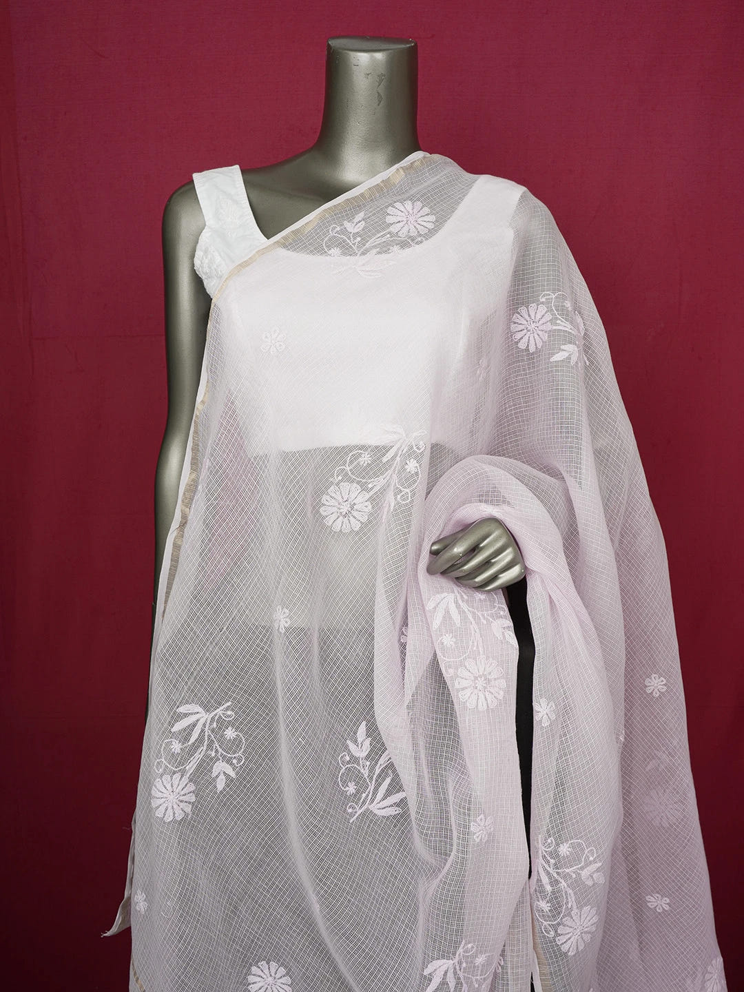 Ada Hand Embroidered Pink Kota Lucknowi Chikankari Dupatta 01A634169