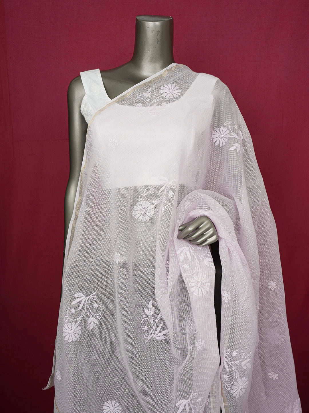 Ada Hand Embroidered Pink Kota Lucknowi Chikankari Dupatta 01A634169