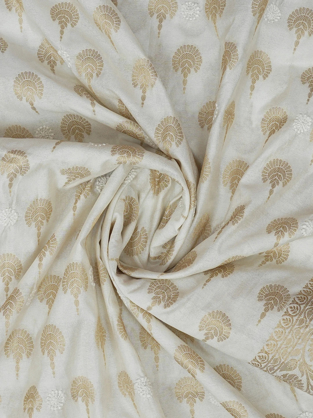 Ada Hand Embroidered White Chanderi Lucknowi Chikankari Dupatta With Zari Work 01A496003
