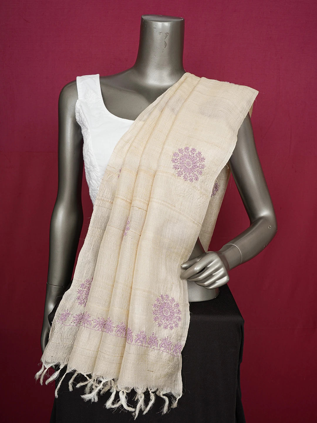 Ada Hand Embroidered Fawn Silk Lucknowi Chikankari Dupatta 01A650670