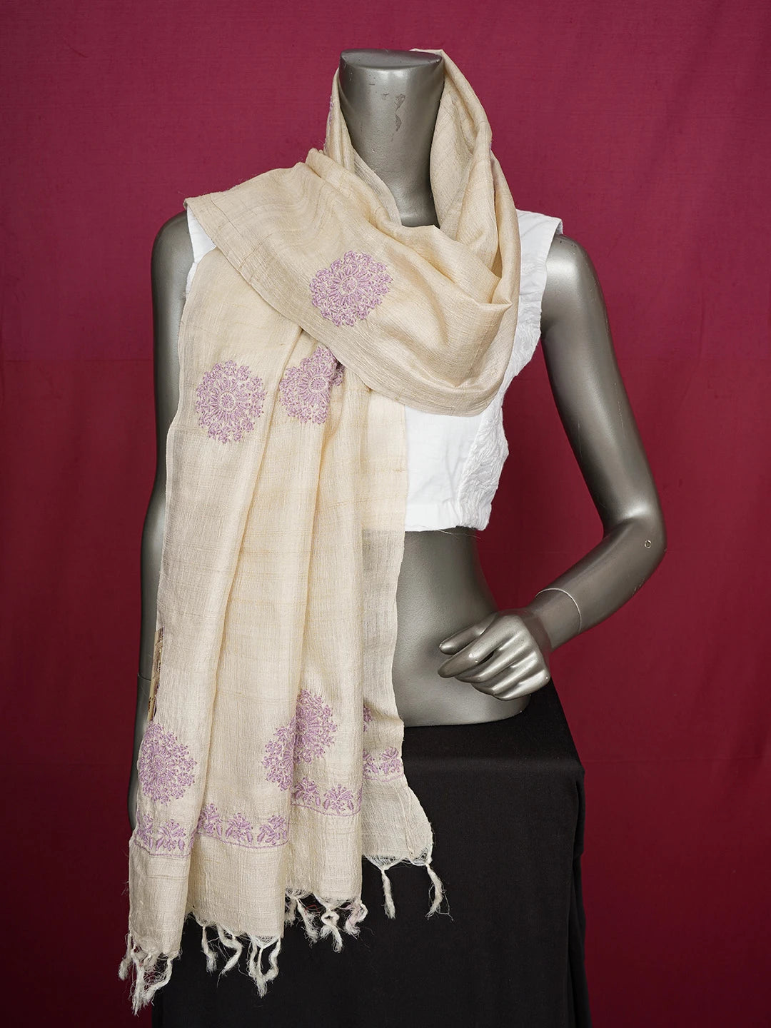 Ada Hand Embroidered Fawn Silk Lucknowi Chikankari Dupatta 01A650670