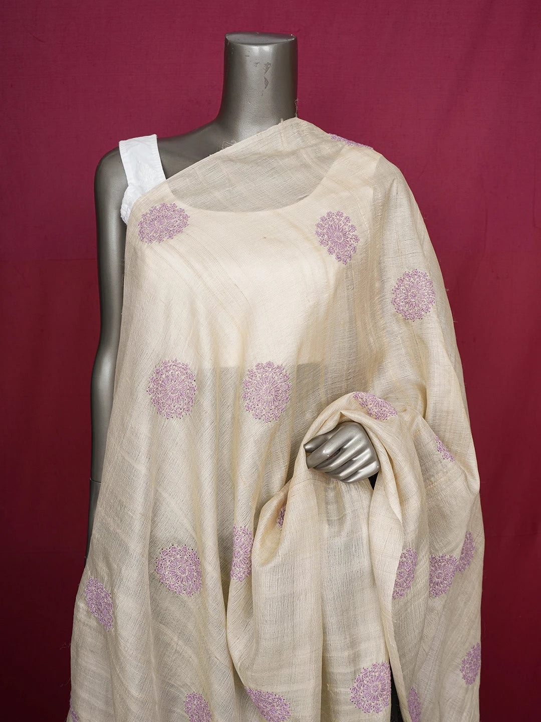 Ada Hand Embroidered Fawn Silk Lucknowi Chikankari Dupatta 01A650670