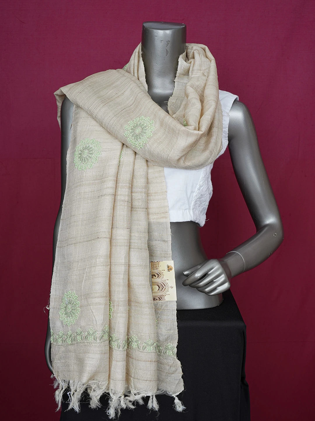 Ada Hand Embroidered Fawn Silk Lucknowi Chikankari Dupatta 01A661016