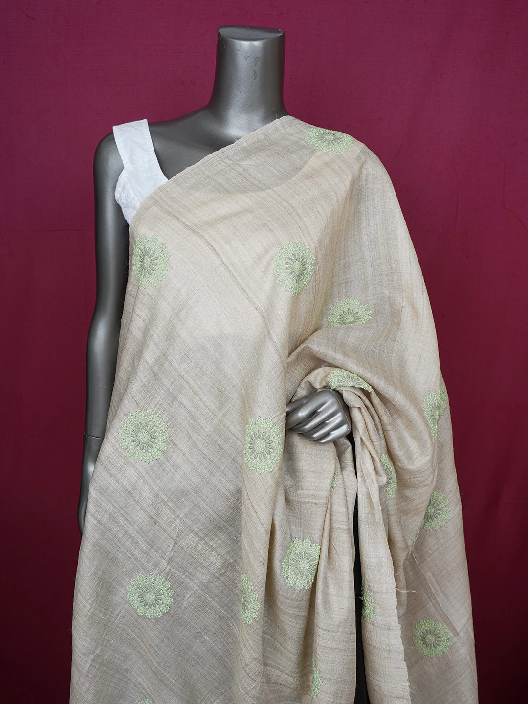Ada Hand Embroidered Fawn Silk Lucknowi Chikankari Dupatta 01A661016