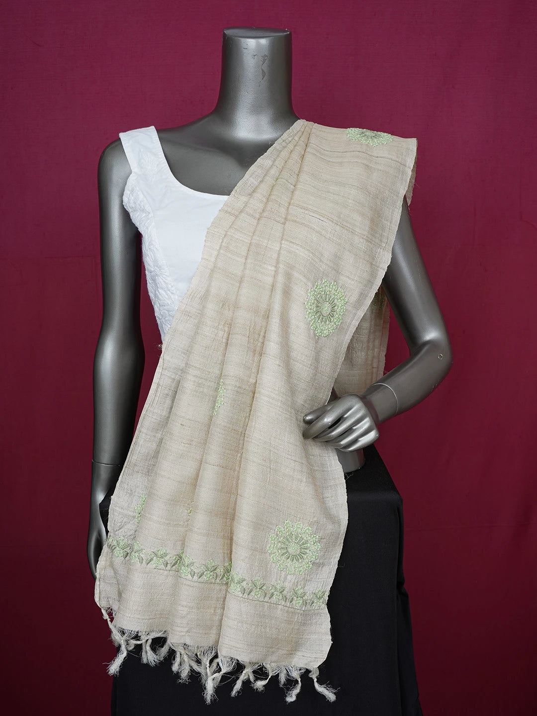 Ada Hand Embroidered Fawn Silk Lucknowi Chikankari Dupatta 01A661016