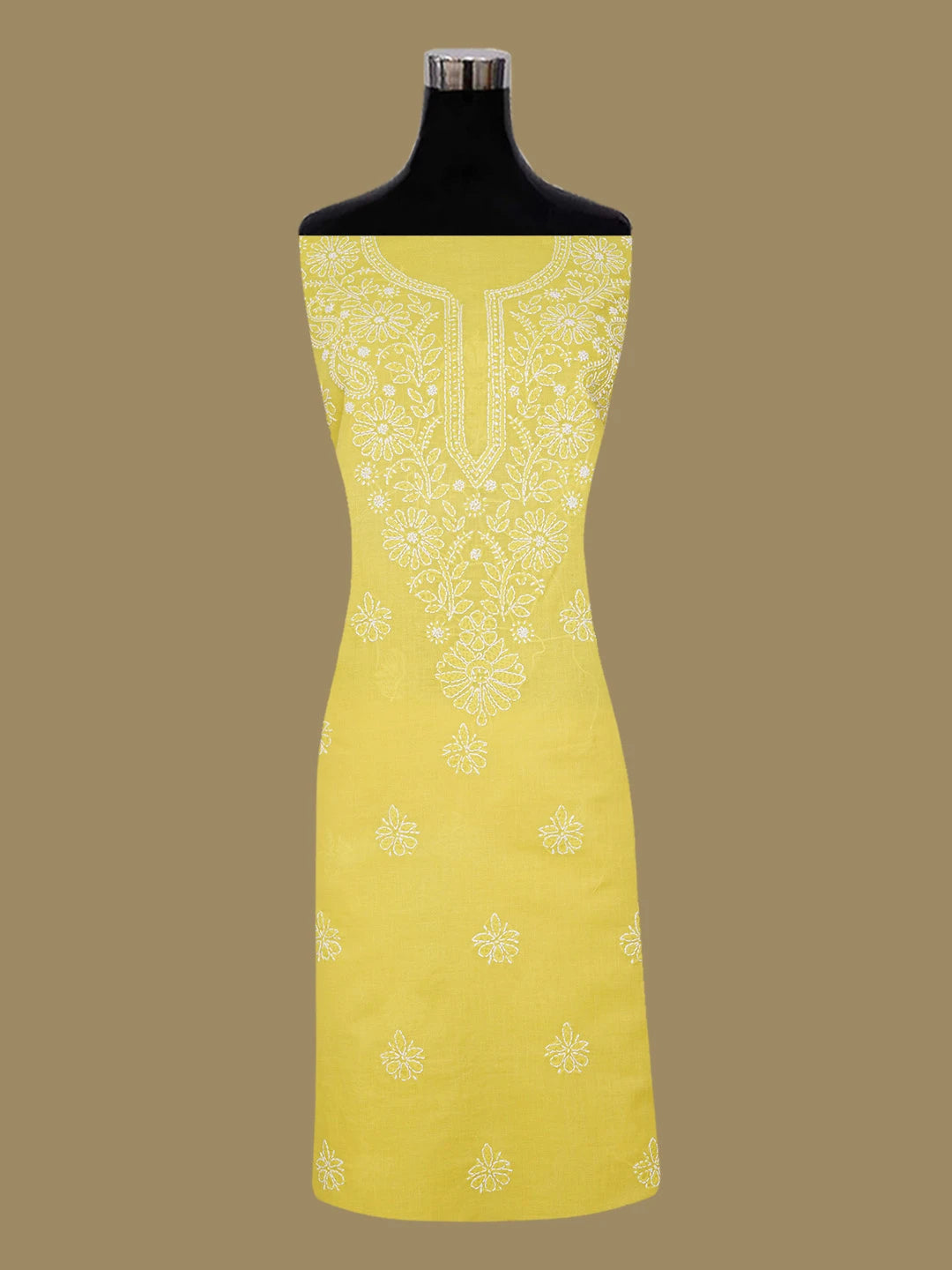 Ada Hand Embroidered Yellow Cotton Lucknowi Chikankari Unstitched Suit Piece 01A657317