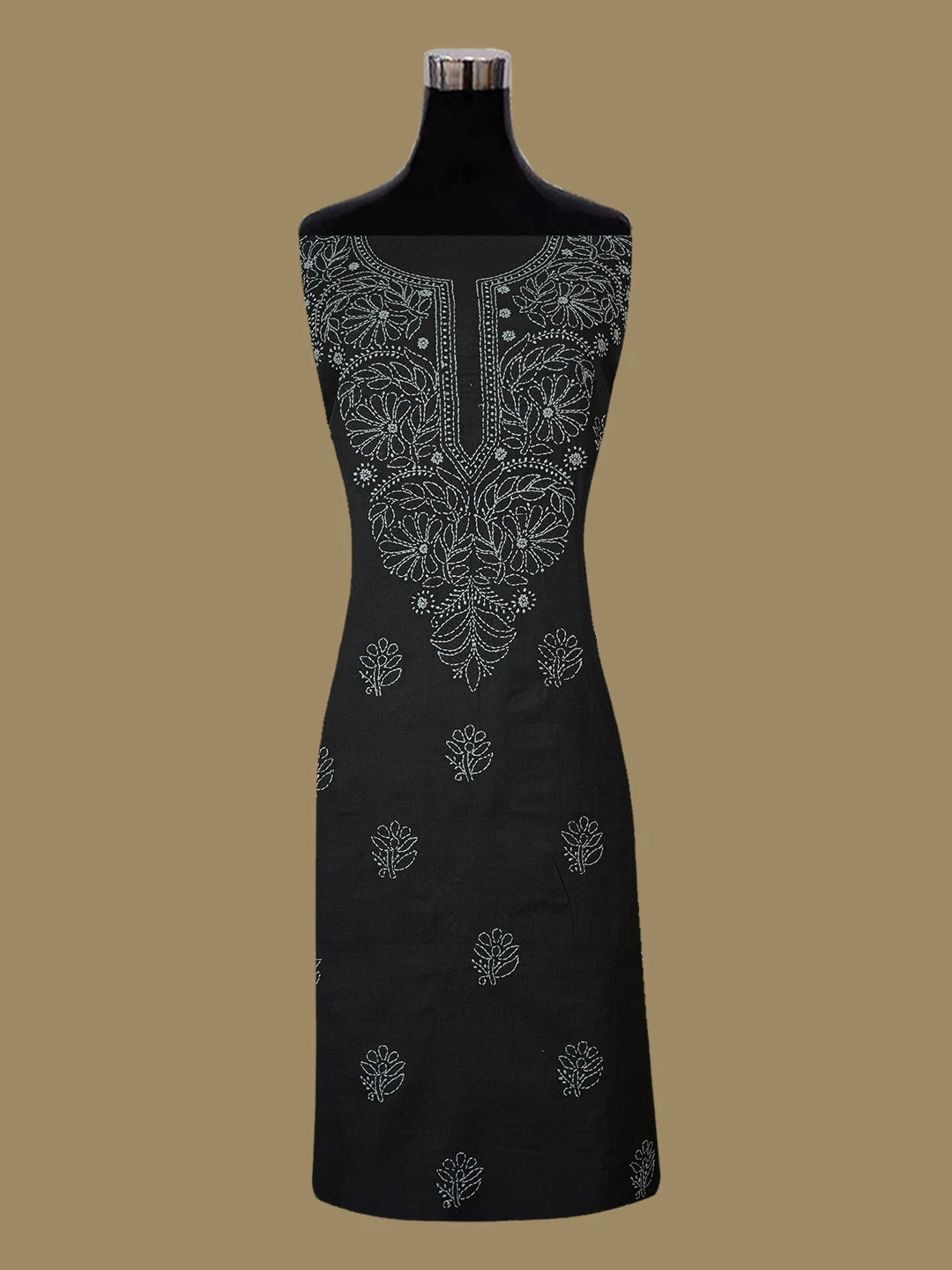 Ada Hand Embroidered Black Cotton Lucknowi Chikankari Unstitched Suit Piece 01A657310