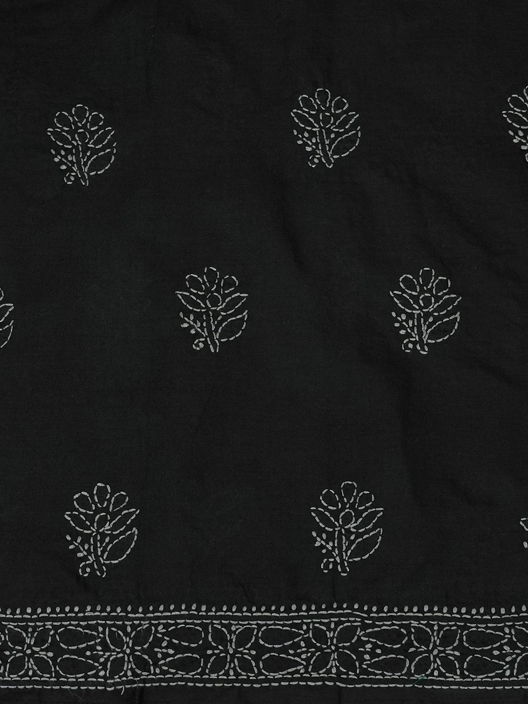 Ada Hand Embroidered Black Cotton Lucknowi Chikankari Unstitched Suit Piece 01A657310