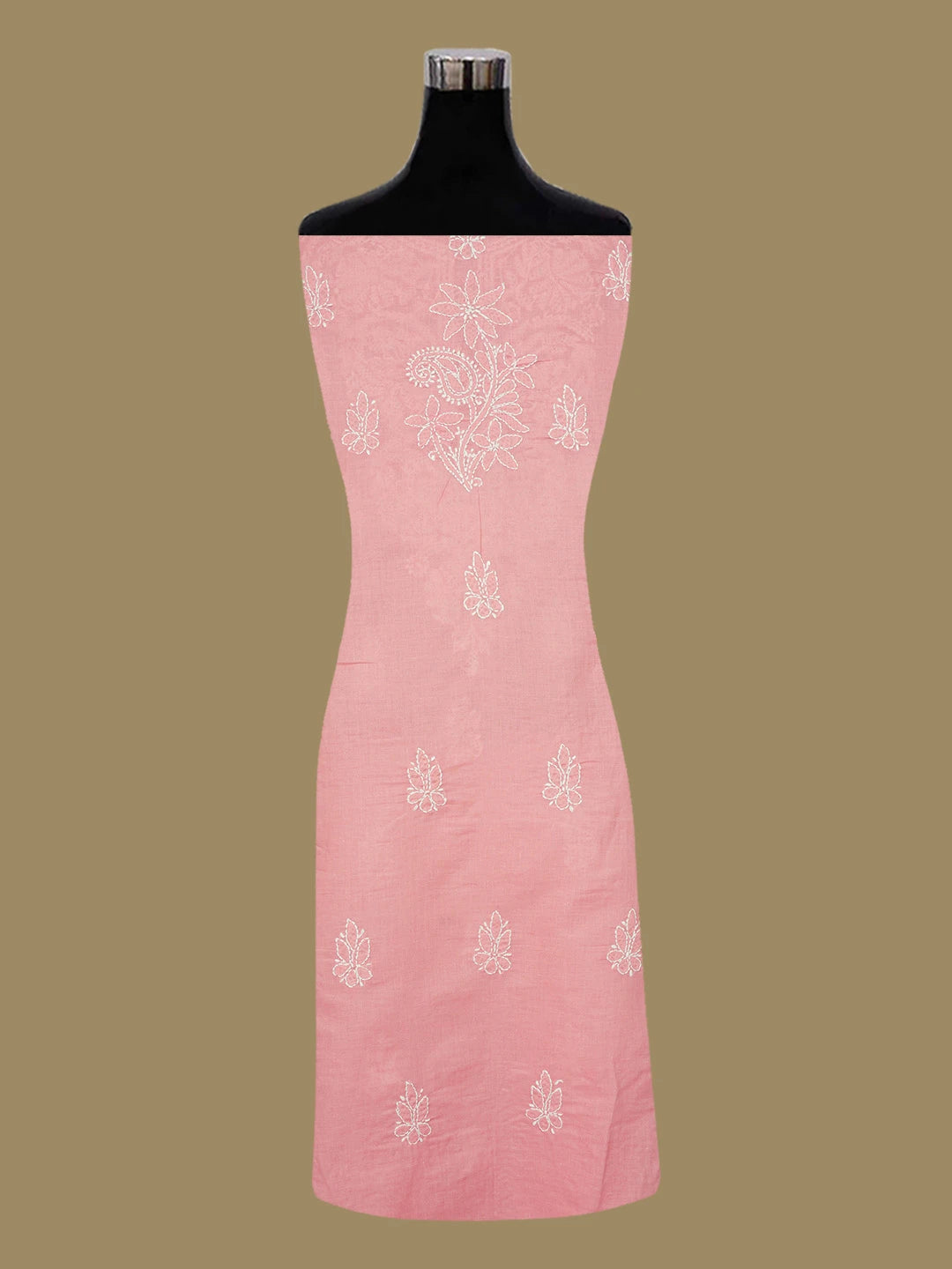 Ada Hand Embroidered Peach Cotton Lucknowi Chikankari Unstitched Suit Piece 01A657336
