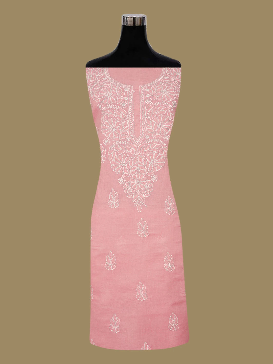 Ada Hand Embroidered Peach Cotton Lucknowi Chikankari Unstitched Suit Piece 01A657336