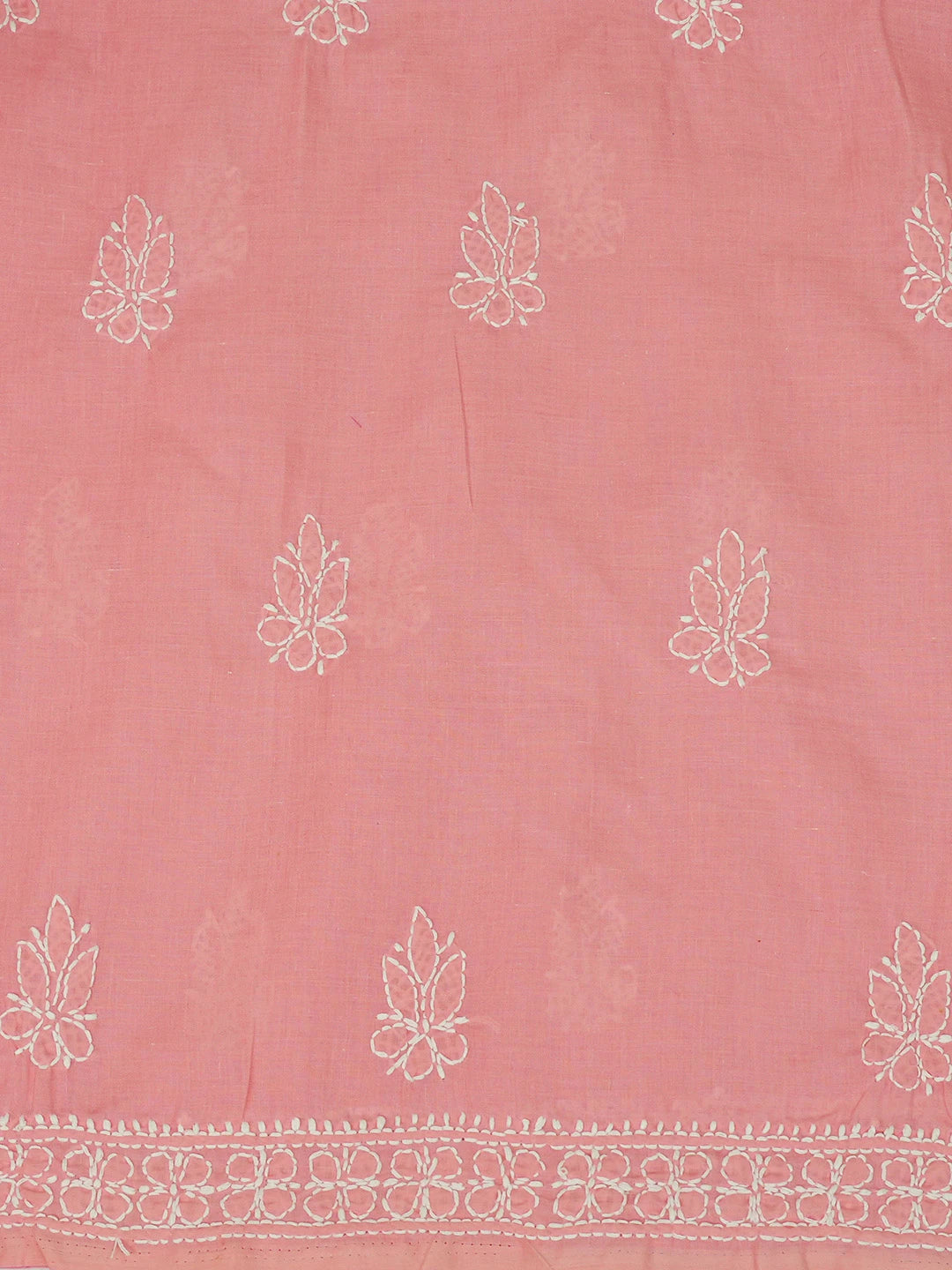 Ada Hand Embroidered Peach Cotton Lucknowi Chikankari Unstitched Suit Piece 01A657336