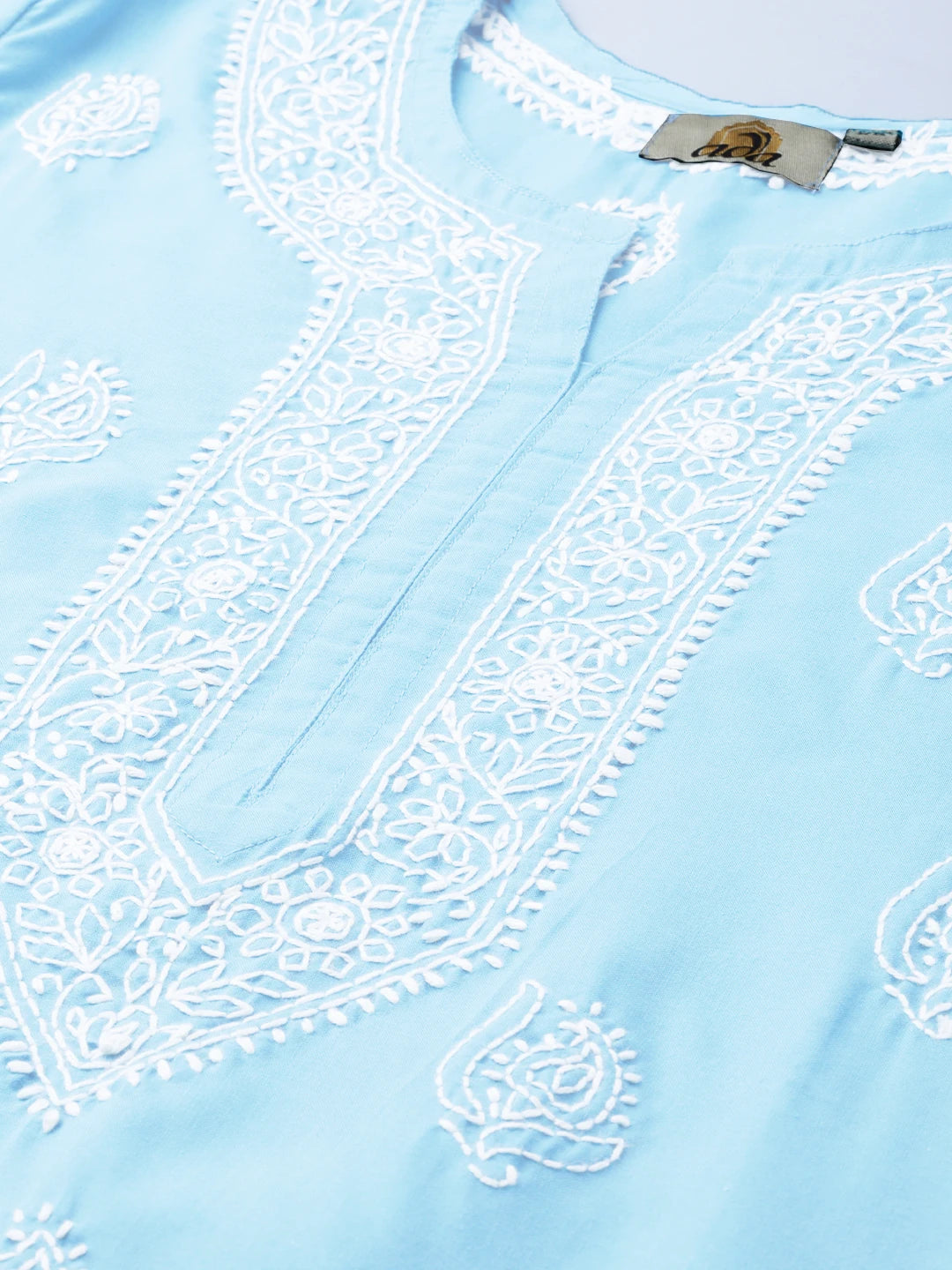 Ada Hand Embroidered Sky Blue Cotton Lucknowi Chikankari Short Kurti A911338
