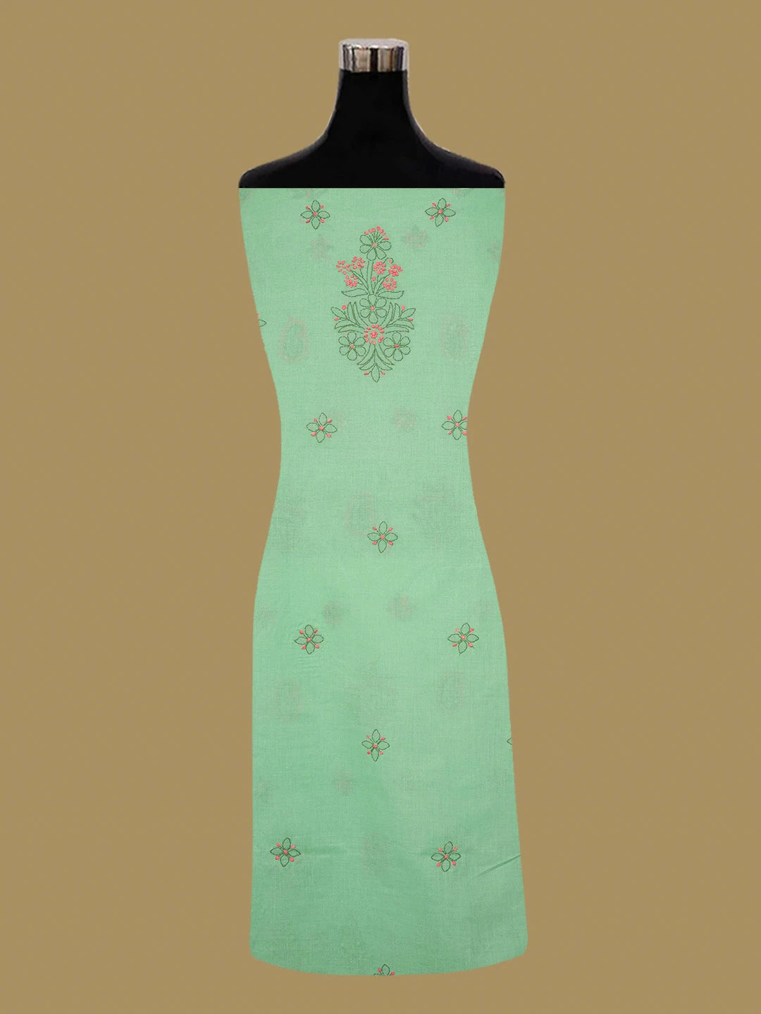 Ada Hand Embroidered Emerald Green Cotton Lucknowi Chikankari Unstitched Suit Piece 01A644877