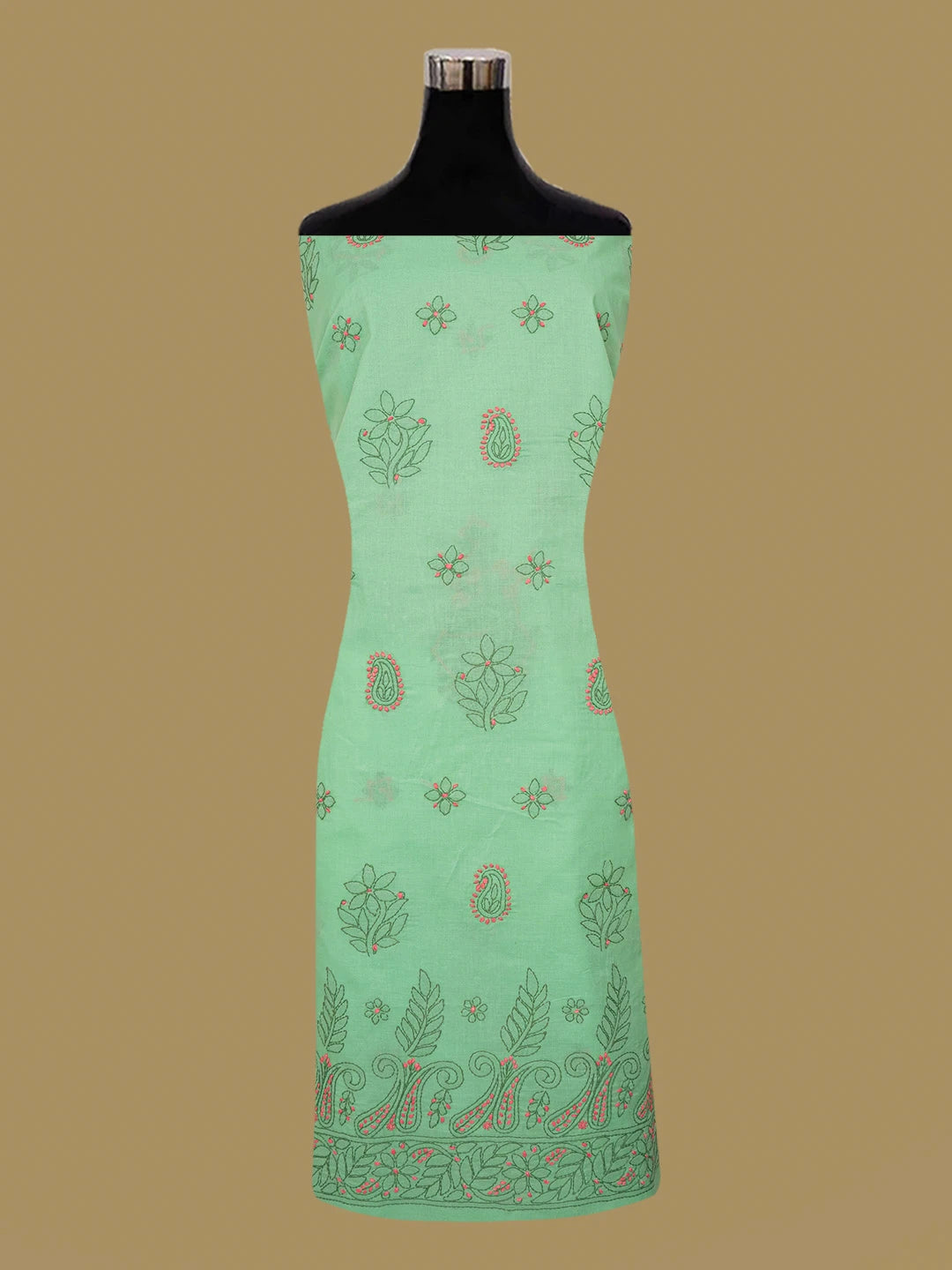 Ada Hand Embroidered Emerald Green Cotton Lucknowi Chikankari Unstitched Suit Piece 01A644877