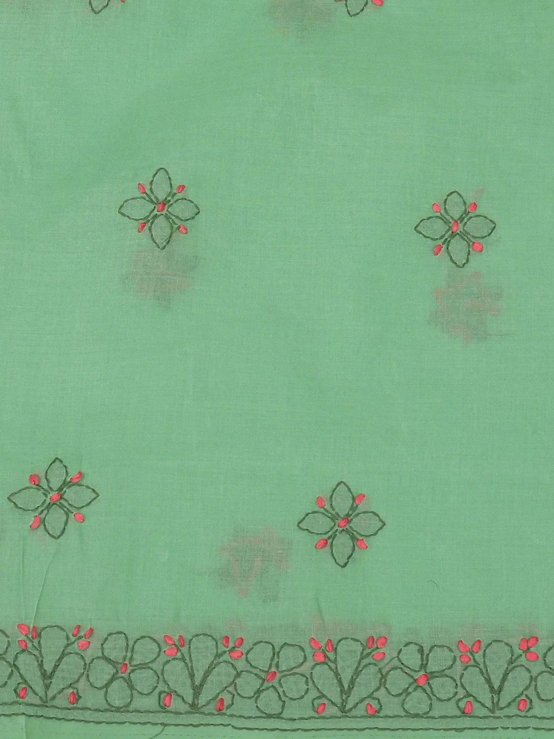 Ada Hand Embroidered Emerald Green Cotton Lucknowi Chikankari Unstitched Suit Piece 01A644877