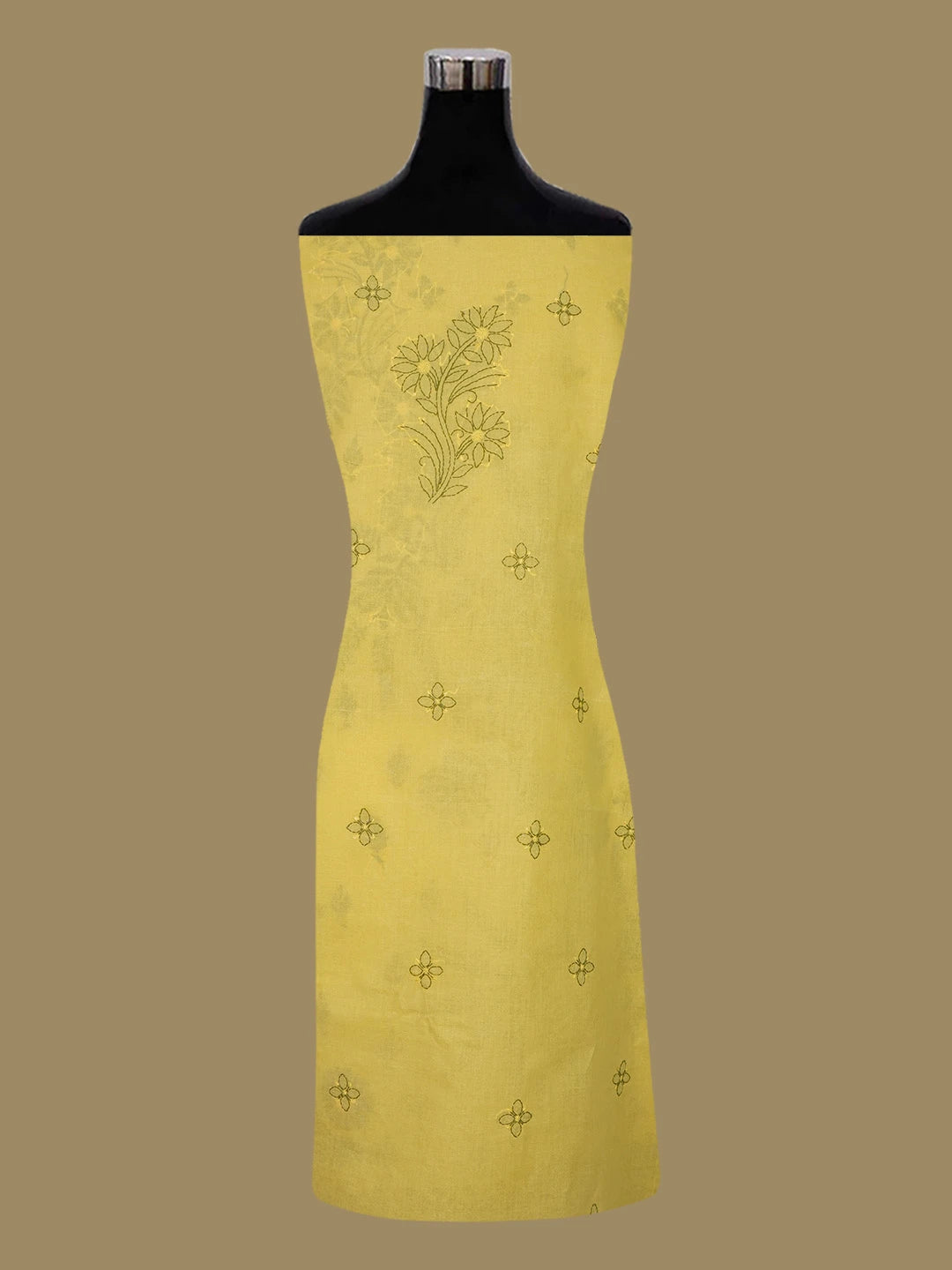 Ada Hand Embroidered Yellow Cotton Lucknowi Chikankari Unstitched Suit Piece 01A644880