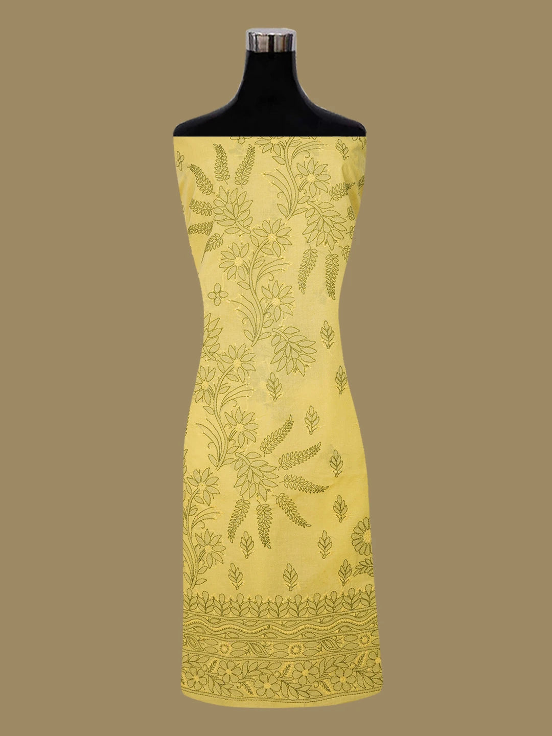 Ada Hand Embroidered Yellow Cotton Lucknowi Chikankari Unstitched Suit Piece 01A644880
