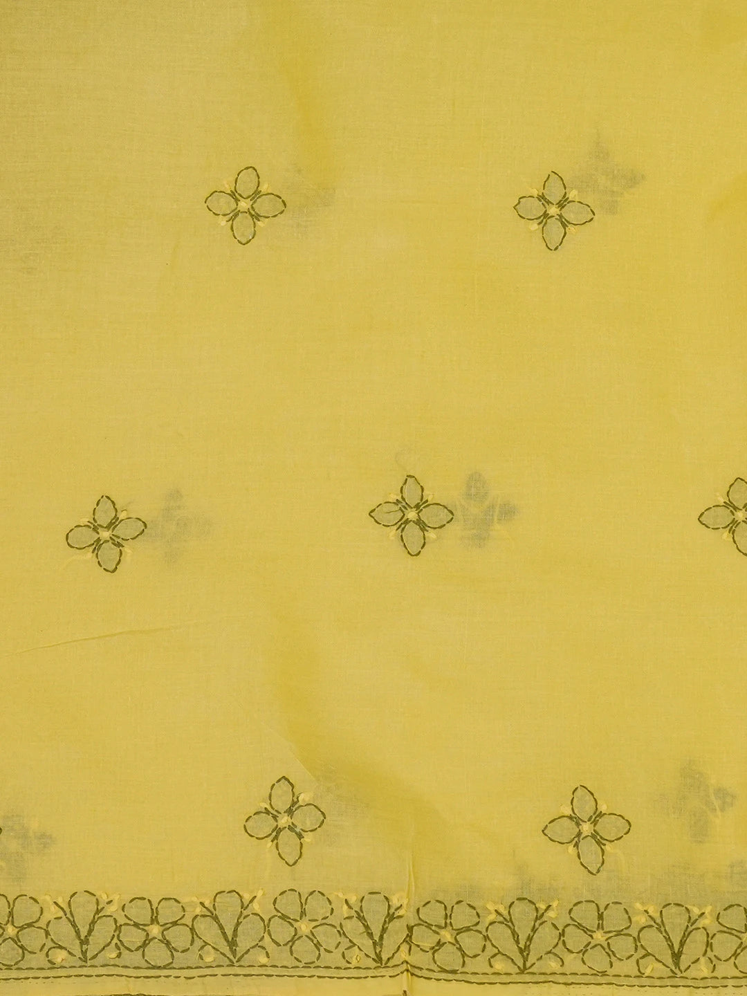 Ada Hand Embroidered Yellow Cotton Lucknowi Chikankari Unstitched Suit Piece 01A644880